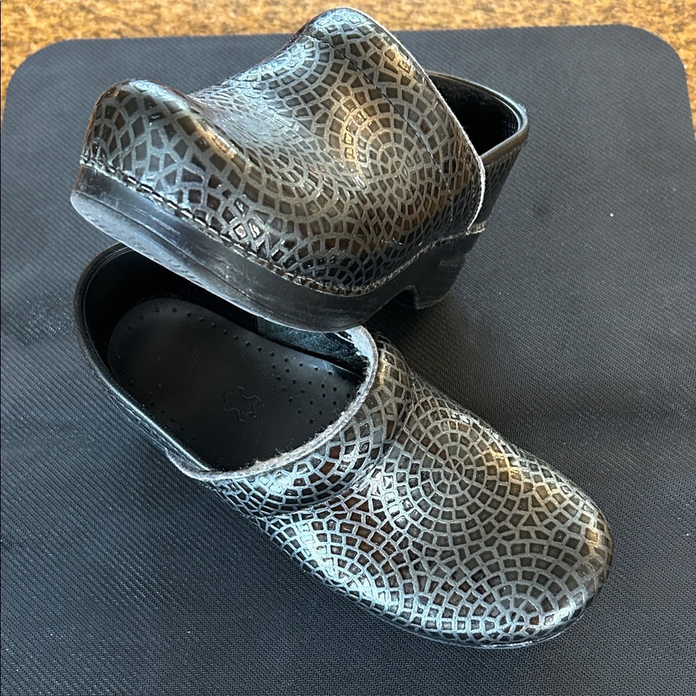 Dansko Mosaic Black and Gray Clogs